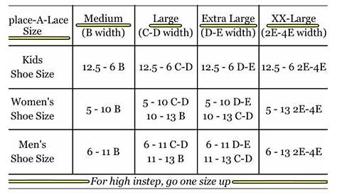 shoes lace size chart