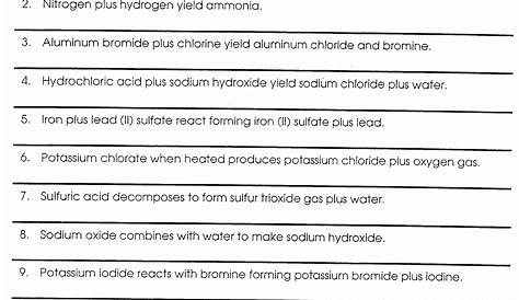 introduction to chemical reactions worksheets answers