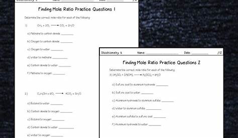 mole ratios worksheet answers
