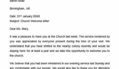 sample visitor letters for churches