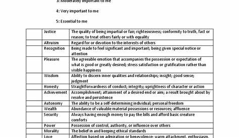 values clarification worksheet pdf