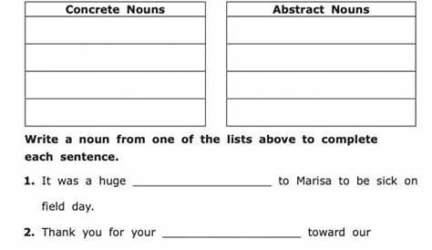 Abstract Nouns Worksheets | 99Worksheets