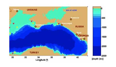 The bathymetric map of the Black Sea. In the foreground the reference