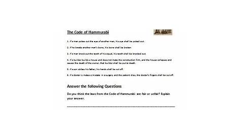 hammurabi's code worksheet answers