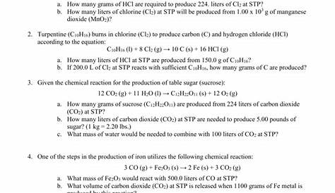 stoichiometry volume-volume problems worksheets answers
