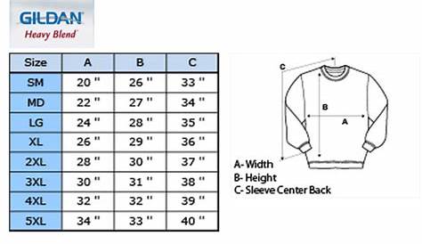 gildan 18000 heavy blend crewneck sweatshirt size chart