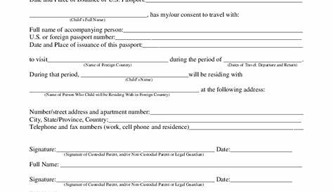 Letter Consent Of Travel Child - Printable Blank PDF Online