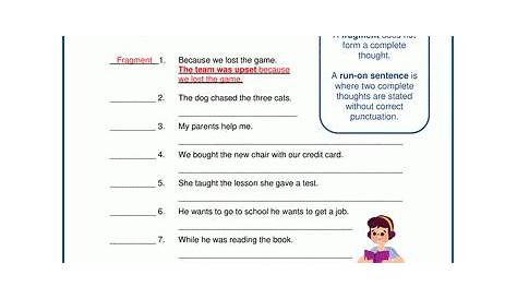 identify sentence fragments worksheet