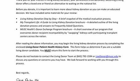 Living Donor Potential Donor Letter