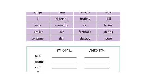 Worksheets: Synonyms and Antonyms | Synonyms and antonyms, Antonyms