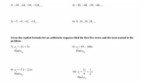 Arithmetic Sequences Worksheet for 9th - 11th Grade | Lesson Planet