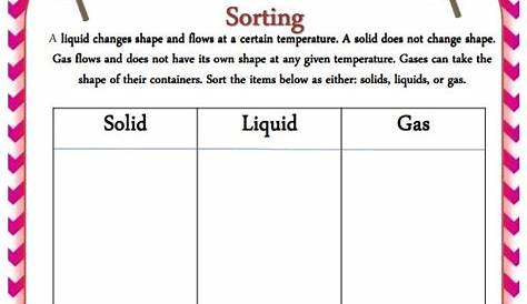 solids liquids gases worksheets
