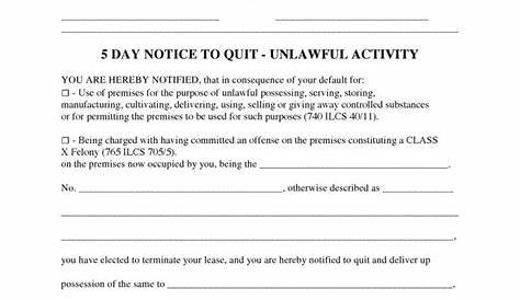 Free Illinois 5 Day Notice to Quit Form - Unlawful Activity | PDF