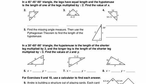 454590 and 306090 Special Right Triangles Practice/HW by Eric Douce