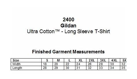 gildan long sleeve shirt size chart