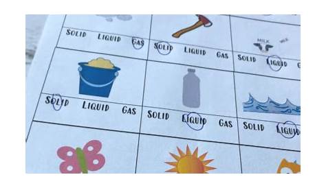 FREE Solid Liquid Gas Kindergarten Worksheet