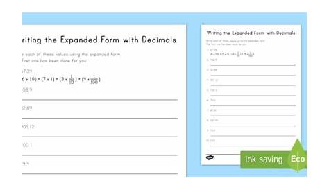 Writing the Expanded Form with Decimals Activity