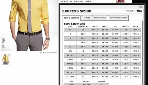 express dress shirt size chart