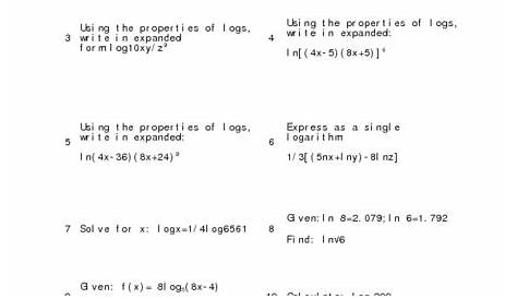 logarithmic expressions worksheet
