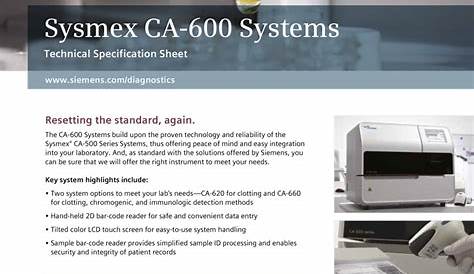 Sysmex CA-600 Systems | Siemens Healthineers