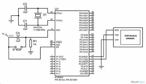 GSM Module Interfacing with 8051 Microcontroller (AT89S52): Circuit