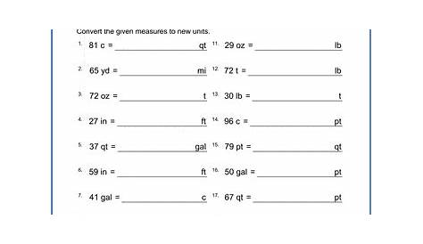 measurements unit worksheet grade 7