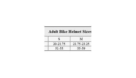 irh helmet size chart