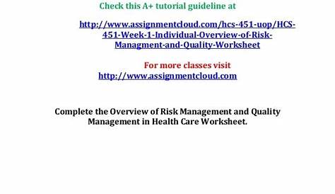 Uop hcs 451 week 1 individual overview of risk managment and quality