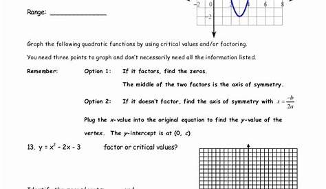graphing quadratic functions worksheets answer key algebra 1
