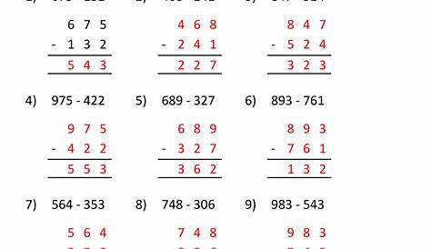 subtracting 3 digit numbers worksheets