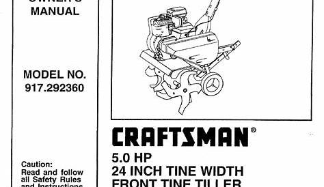 Craftsman 917292360 User Manual TILLER Manuals And Guides L0803549