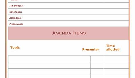 editable printable meeting agenda template