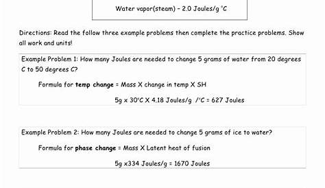 50 Specific Heat Worksheet Answer Key