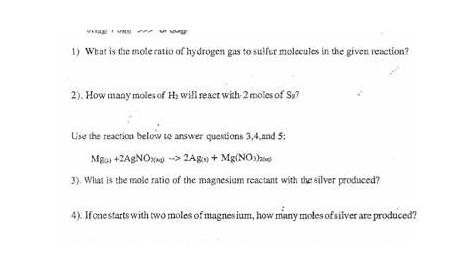 Solved Mole to Mole Stoichiometry Worksheet Use the reaction | Chegg.com