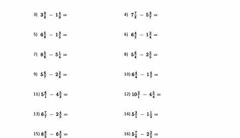 subtract mixed numbers worksheets