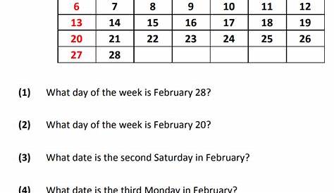 math calendar worksheet