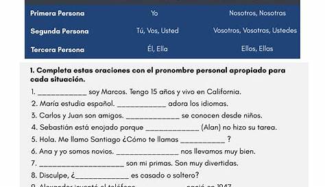 spanish subject pronouns worksheets answer key