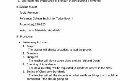 semi detailed lesson plan in english grade 1
