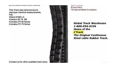 rubber track size chart