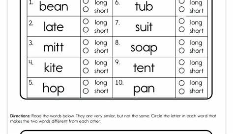 short and long vowels worksheets for grade 3