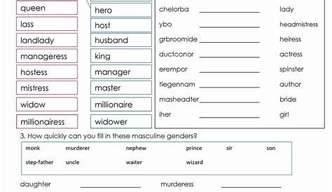 gender nouns worksheet grade 3