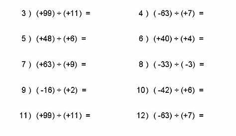 integer multiplication and division worksheets