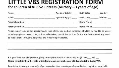vbs registration form printable
