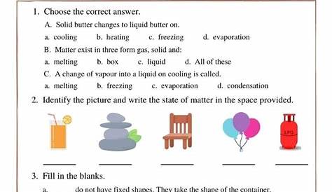 properties of matter worksheets answers