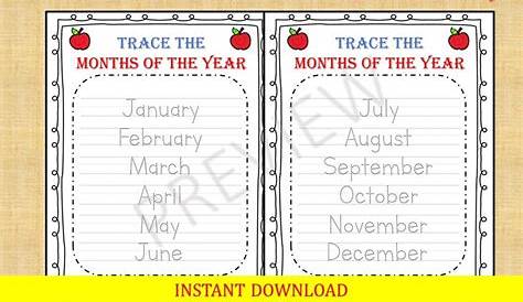 months of the year tracing