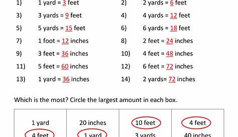 inches to feet worksheets