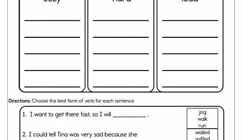 identifying nouns verbs and adjectives in sentences worksheets with answers