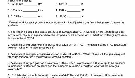 gas law problems worksheets