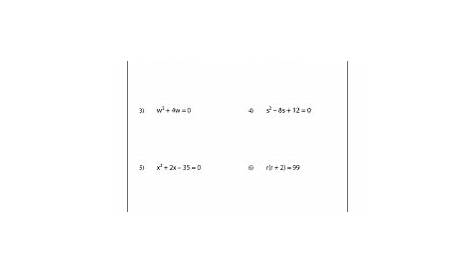 Solving Quadratic Equations by Factoring Worksheets