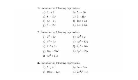 factor expressions worksheet